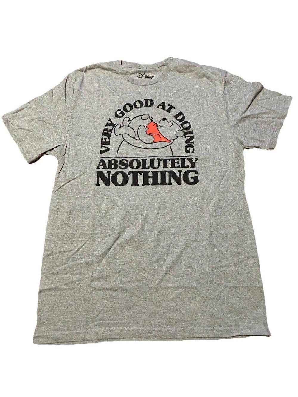 Disney Winnie the Pooh T-Shirt M Gray “Very Good at Doing Absolutely Nothing”